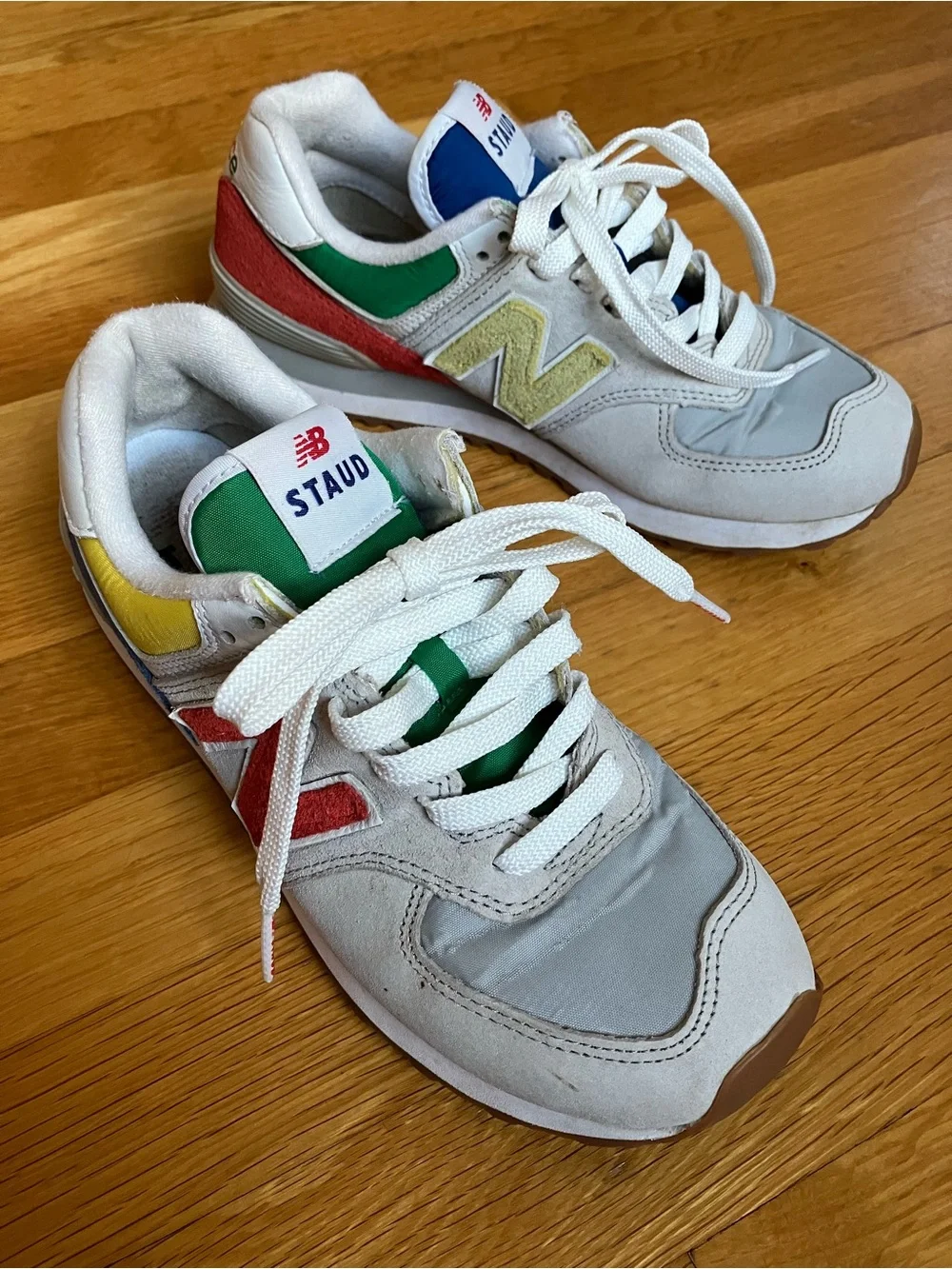 STAUD Multicolor Athletic Sneakers — White, Red, Blue, Yellow, Green